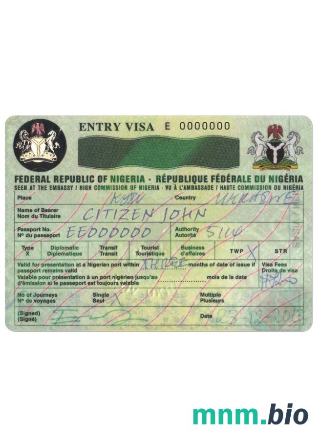 Przykład wizy do Nigerii w PSD